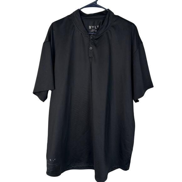 BYLT Mens XXL Lux Drop Cut Short Sleeve Polo Shirt 1/4 Button Collar Tee Black - Picture 1 of 6